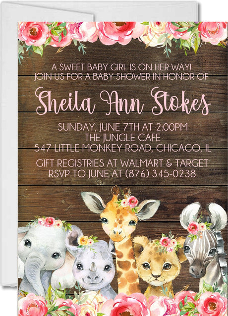 dark wood safari animal baby shower invitations rustic jungle theme