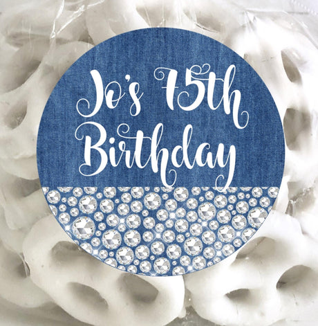 denim and rhinestone birthday sticker