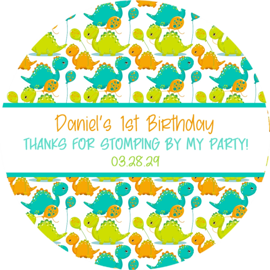 dinosaur baby shower sticker with baby dinos balloons and palm trees