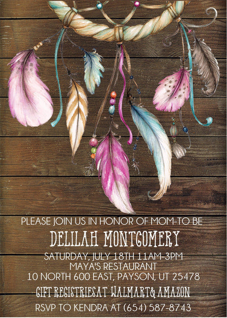 dreamcatcher invitation cards rustic bohemian style