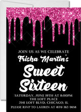 drip glitter invitation cards trendy teen birthday style