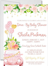drive by baby shower invitations pink rose floral garden design