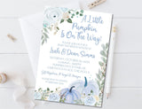 dusty blue blush pink pumpkin baby shower invitations harvest theme