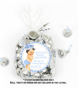 elegant blue and silver baby shower thank-you sticker