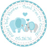 elephant baby shower favor sticker with two elephants and soft blue theme