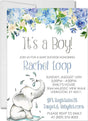 elephant baby shower invitations blue floral design