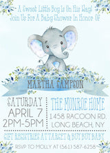 elephant baby shower invitations pastel blue watercolor floral design