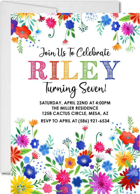 fiesta birthday party invitations colorful floral design