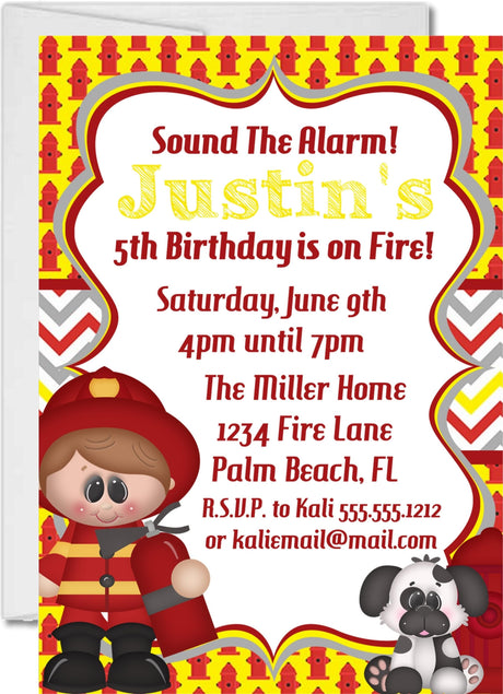 firefighter birthday party invitations firetruck rescue design