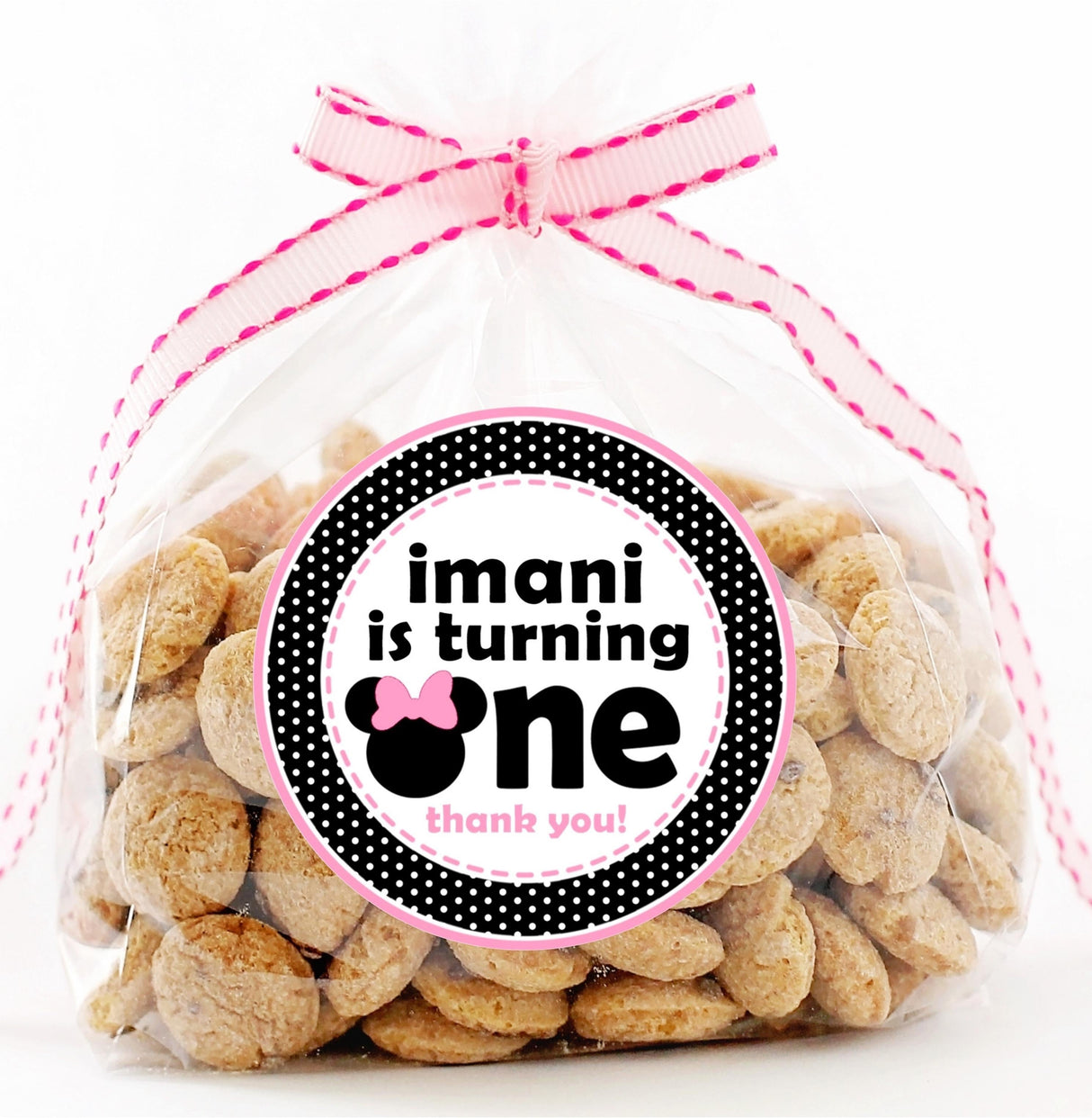 first birthday Minnie themed sticker design