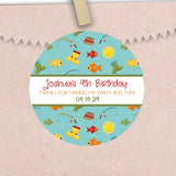 fishing themed birthday sticker with colorful pattern