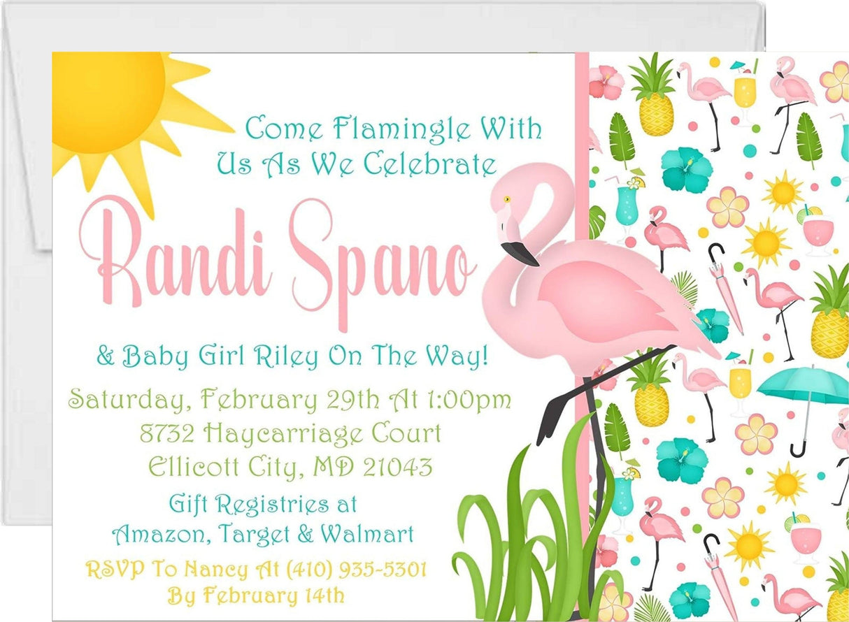 flamingo baby shower invitations tropical summer design