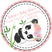 floral panda baby shower sticker with black white panda and soft pink decorative border