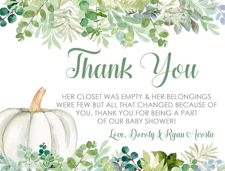 floral pumpkin baby shower thank you notes autumn greenery theme