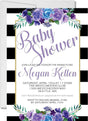 floral stripe baby shower invitations purple rose design