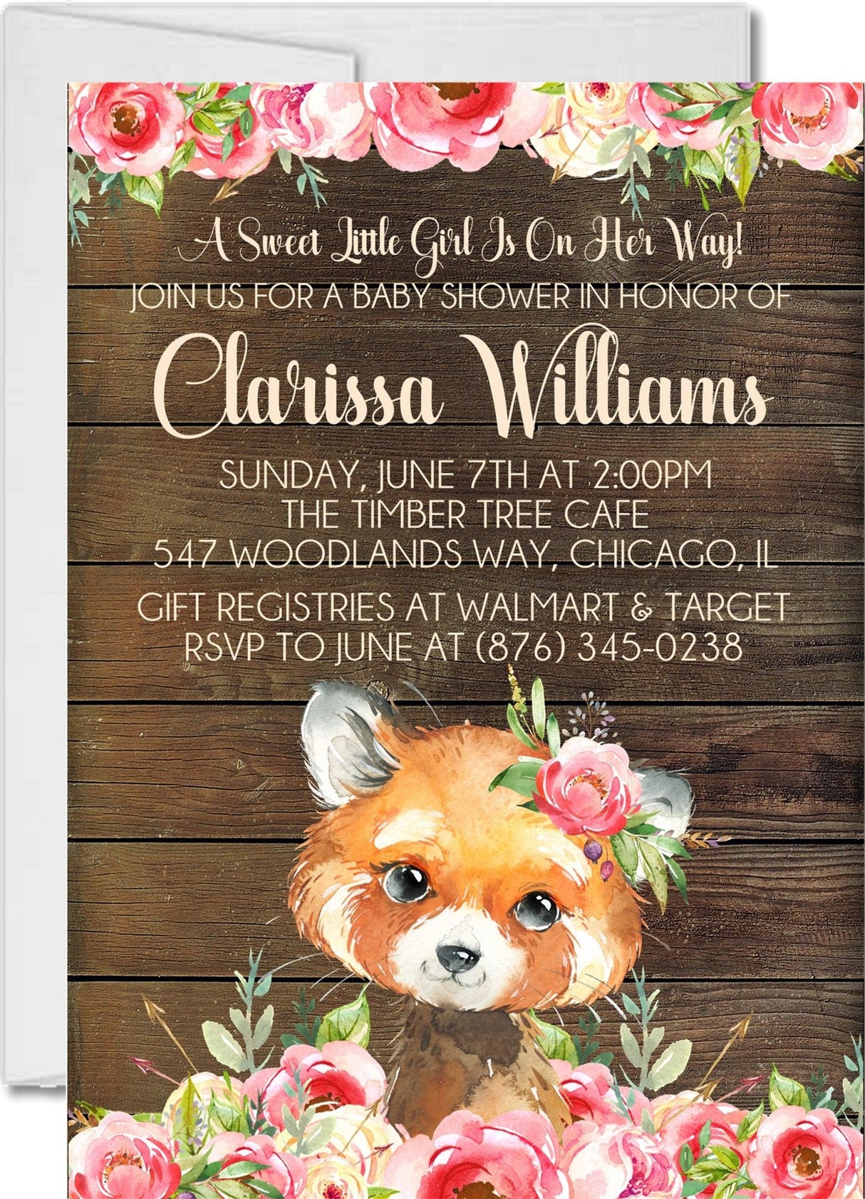 fox baby shower invitations blush floral woodland design