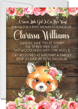 fox baby shower invitations blush floral woodland design