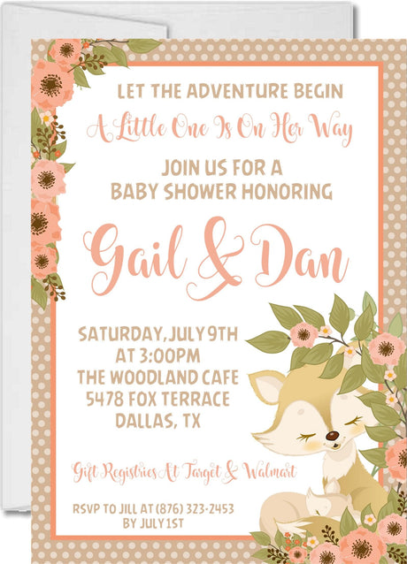 fox baby shower invitations rustic woodland theme