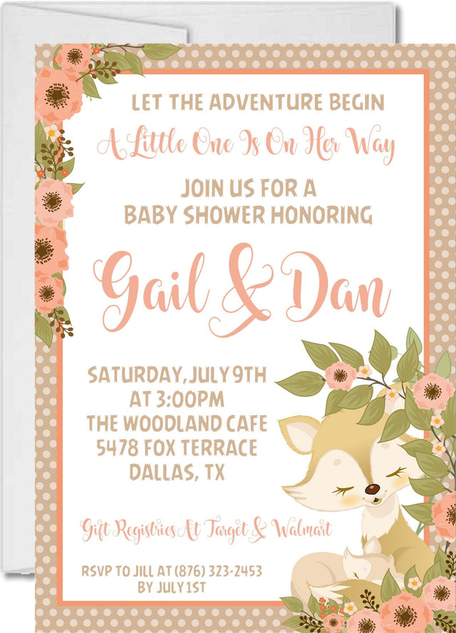 fox baby shower invitations rustic woodland theme