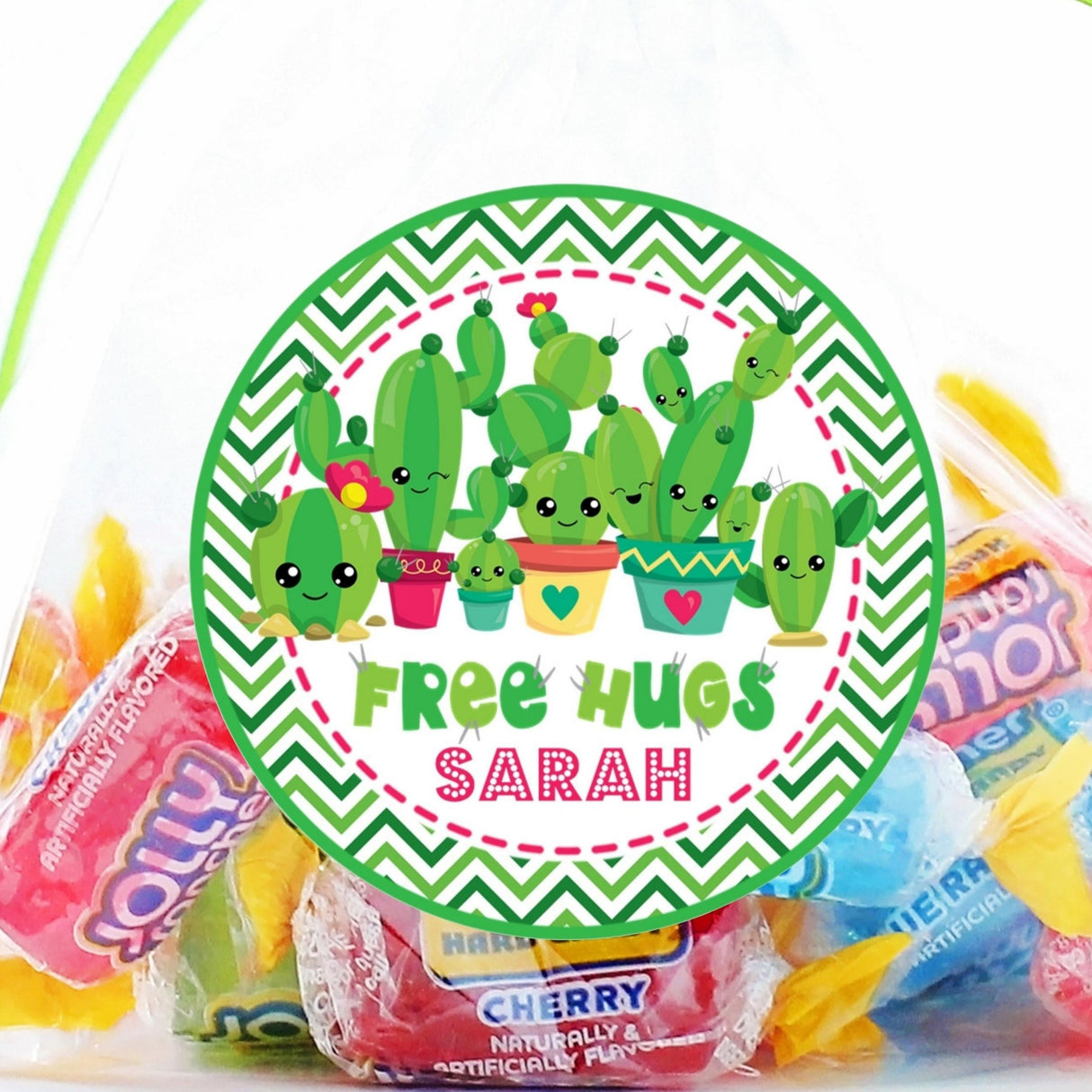 free hugs cactus birthday sticker personalized