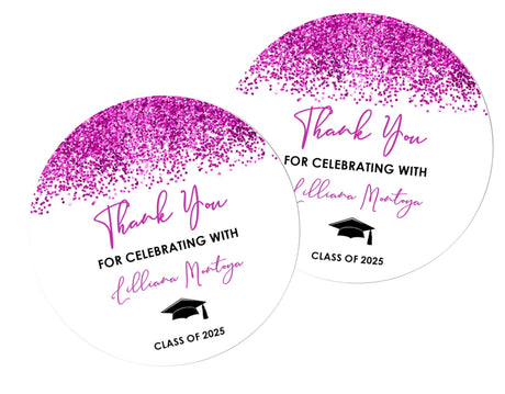 Fuchsia graduation stickers – printed glitter design on matte paper