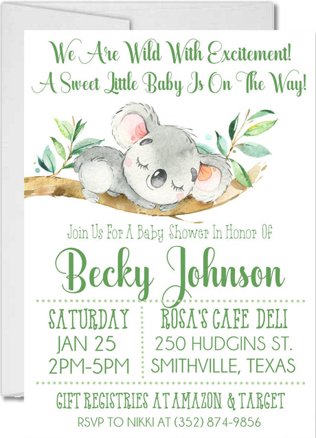 gender neutral koala baby shower invitations eucalyptus greenery design