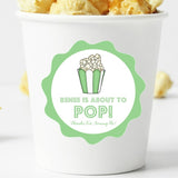 gender neutral popcorn baby shower sticker in green and white