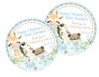 gender neutral safari baby shower stickers with blue florals and masks