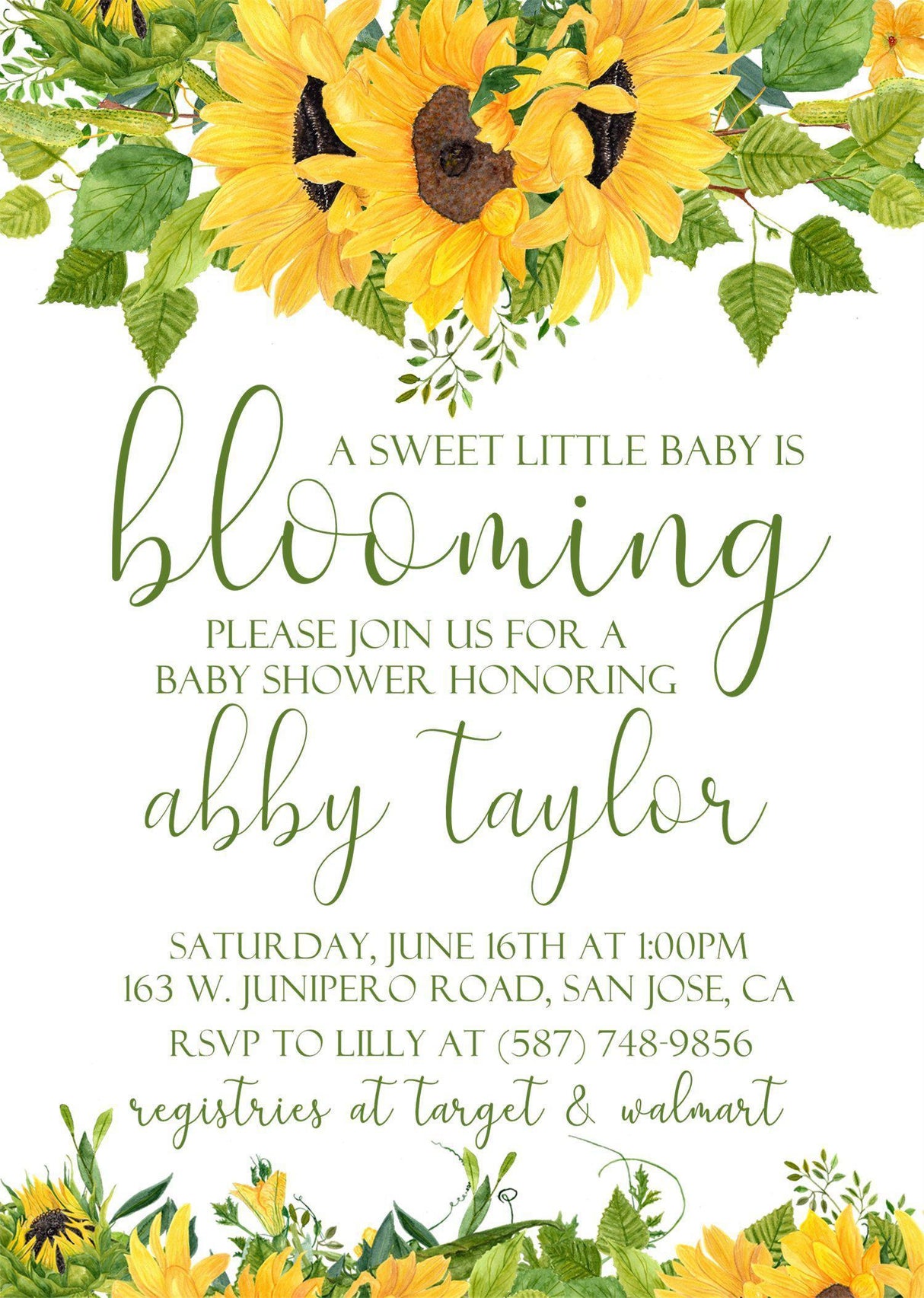 gender neutral sunflower baby shower invitations yellow green design