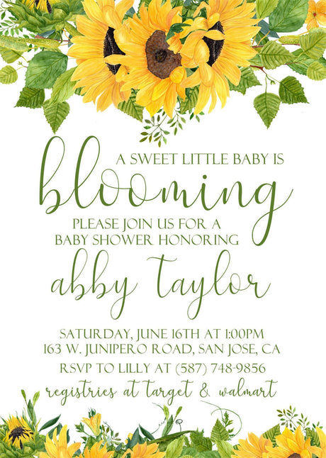 gender neutral sunflower baby shower invitations yellow green design