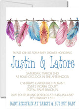 gender neutral tribal feather baby shower invitations