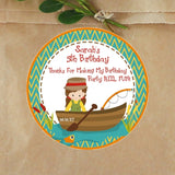 girl fishing birthday sticker in wooden boat