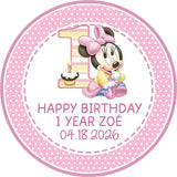 girl mouse 1st birthday sticker with polka dot pattern and birthday theme