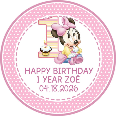 girl mouse 1st birthday sticker with polka dot pattern and birthday theme