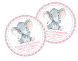 Watercolor elephant favor sticker – pink safari baby shower theme