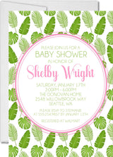 girls botanical jungle baby shower invitations island pink greenery theme