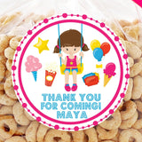 girls carnival birthday stickers with swing and treats