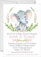 girls elephant baby shower invitations eucalyptus greenery design