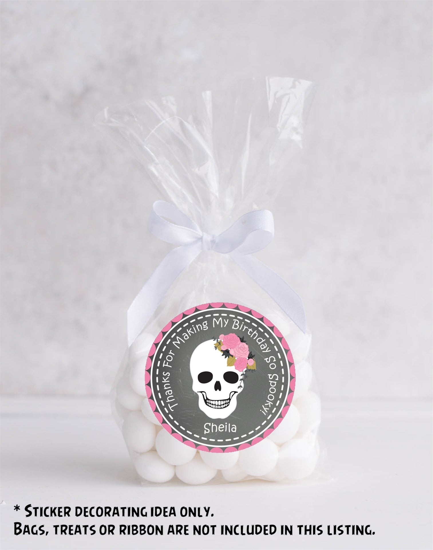 Girls Halloween Skull Birthday Party Stickers