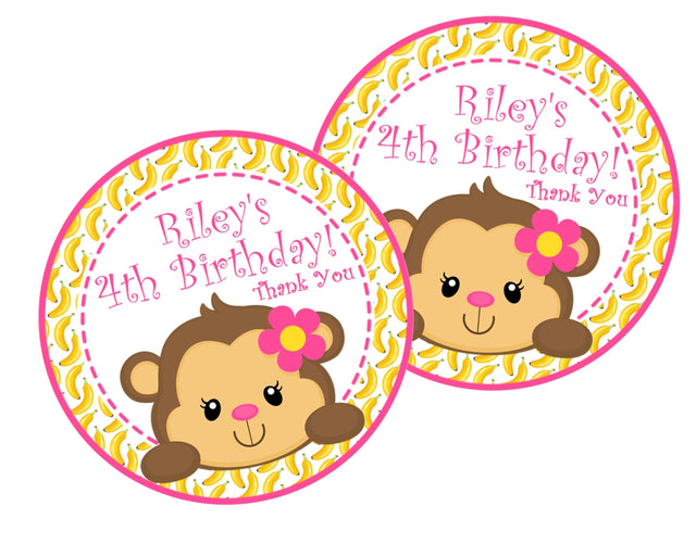 girls pink banana monkey sticker