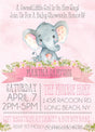 girls pink elephant baby shower invitations pastel watercolor floral design