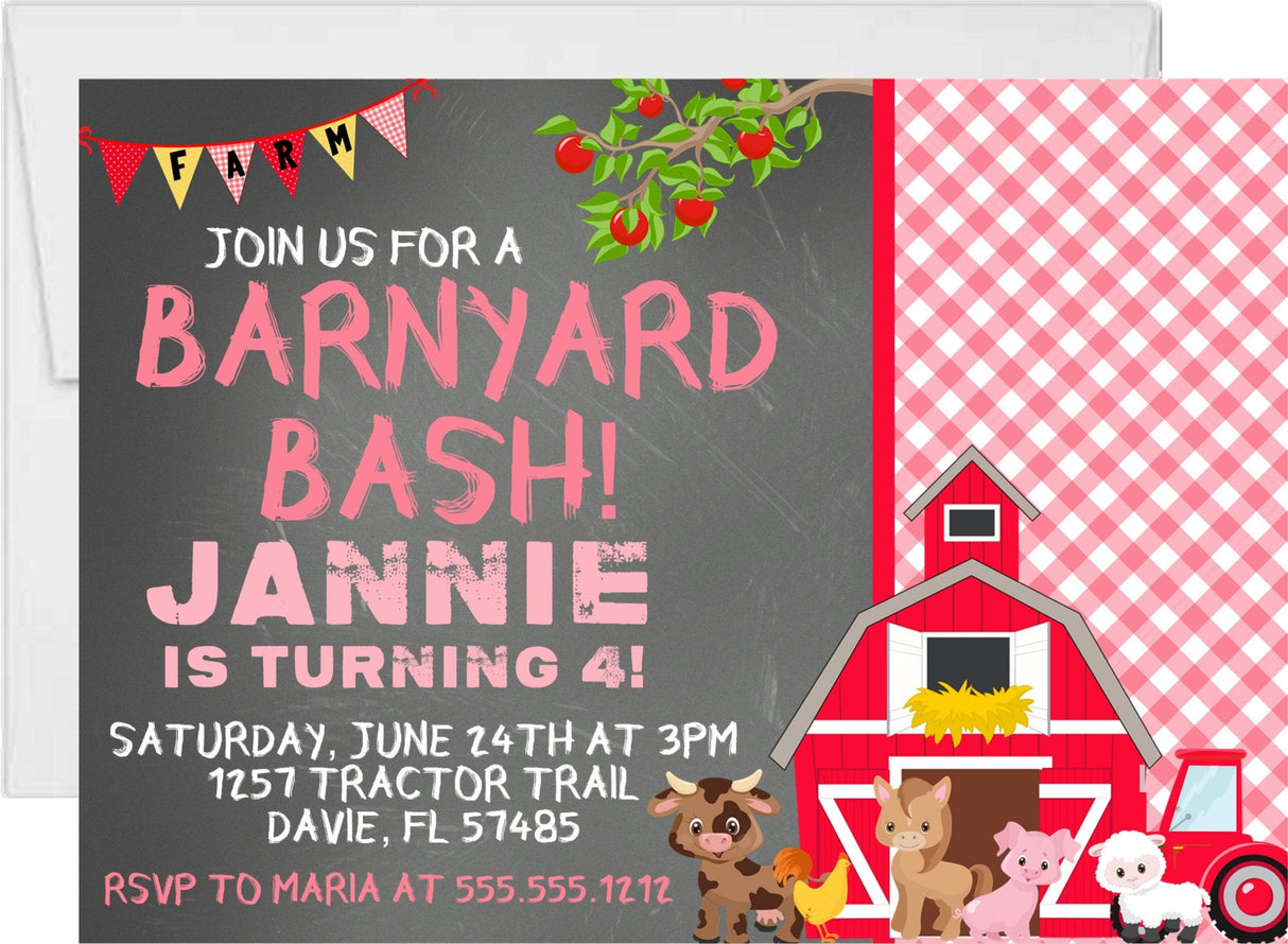 girls pink farm invitation cards country birthday party style
