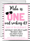 girls pink one and rocking it birthday invitations modern party theme