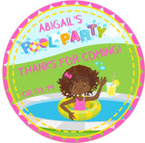 girls pink pool birthday party sticker