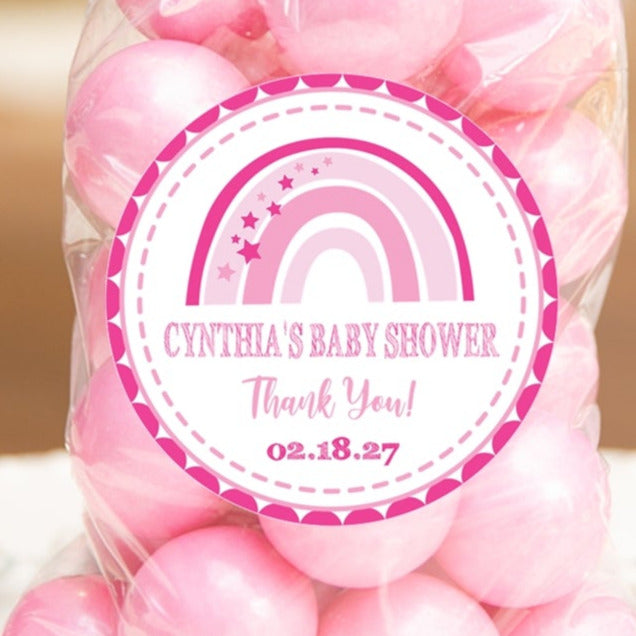 Girls Pink Rainbow Baby Shower Stickers