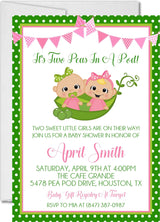 girls pink two peas in a pod baby shower invitations colorful banner design