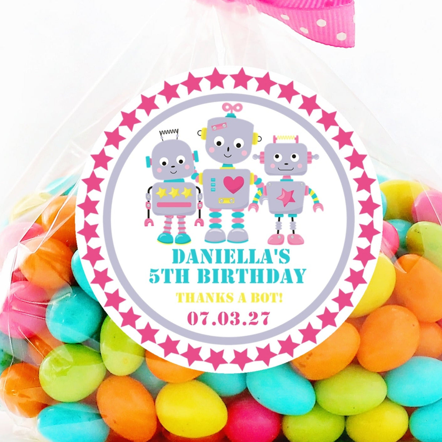 Girls Robot Birthday Party Stickers