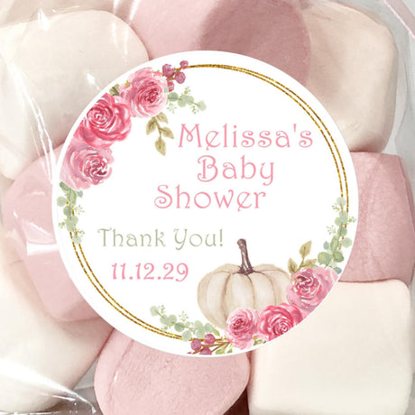 girls rose and pumpkin baby shower sticker