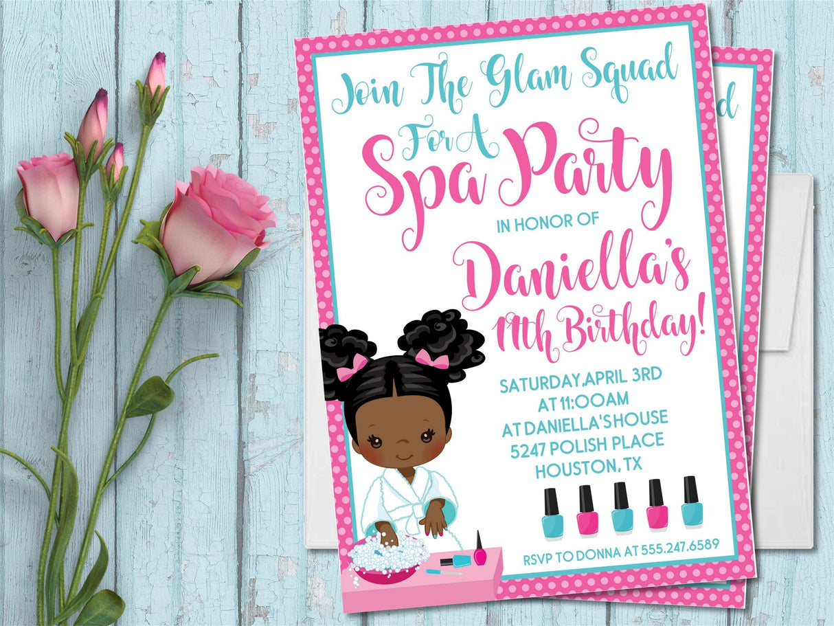 girls spa party invitations beauty pamper theme