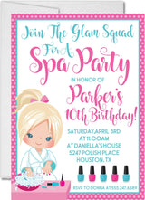 girls spa party invitations manicure theme
